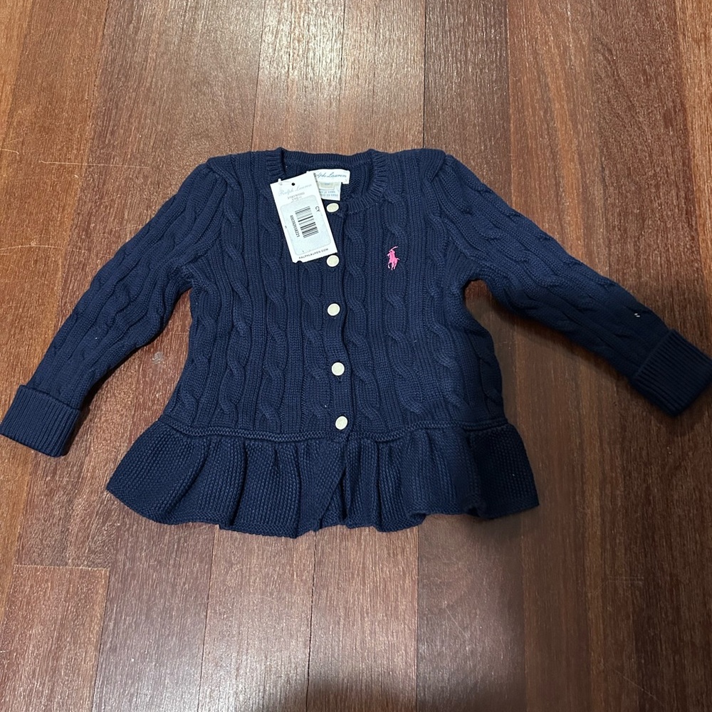 Ralph Lauren girls navy knit peplum sweater NWT 18 months